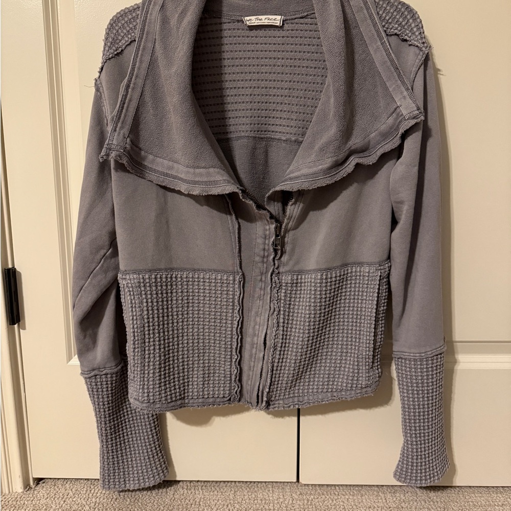 Free People Textured Gray Asymmetrical Jacket